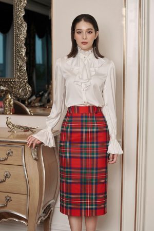 White Bow Neck Ruffle Blouse