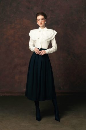 White Cape Collar Bow Blouse