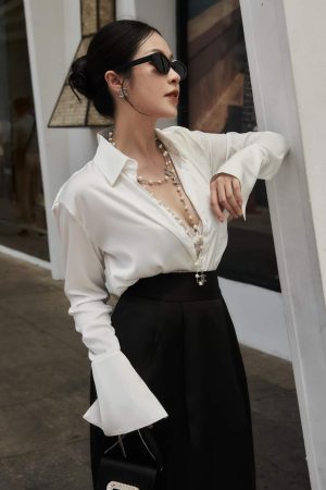 White Collared Button-Up Blouse