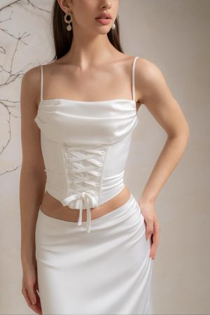 White Lace-Up Camisole Crop Top