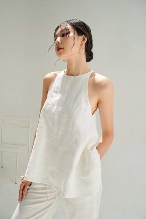 White Linen Halter Tank Top