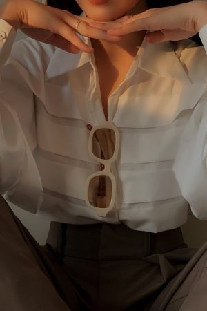 White Oversized Pocket Shirt Blouse