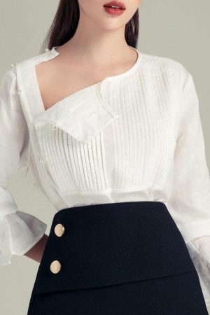 White Pintuck Ruffle Sleeve Blouse