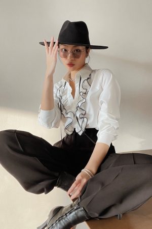 White Ruffle V-Neck Blouse